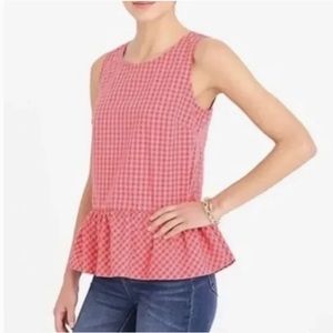 J. Crew red and pink check peplum top